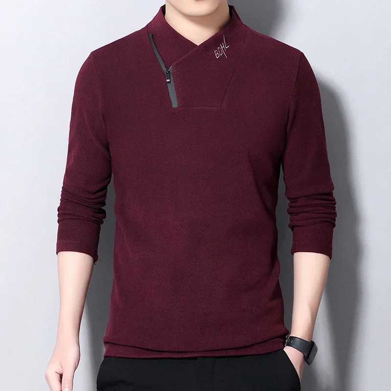 New mens casual suede long sleeved polo shirt fashionable solid polo top W240913