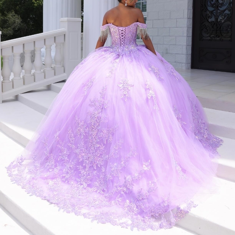 Mexican Lilac 2024 Quinceanera Dresses Sweet 16 Dress Applique Lace Beads Tull Ball Gown Corset Vestidos De 15 Anos
