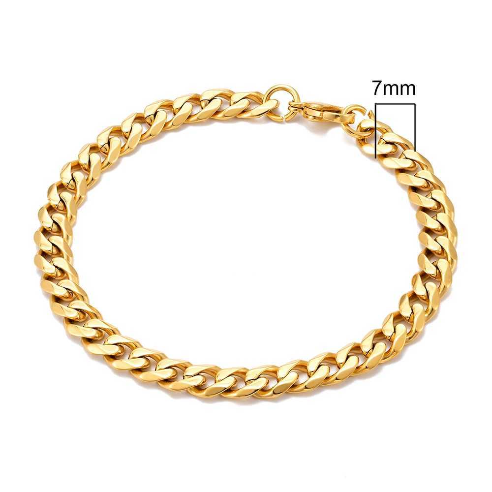 MKENDN Mens Simple 3-11mm Stainless Steel Gold Plated Dainty Curb Cuban Link Chain Bracelets for Women Stacking JewelryX240913