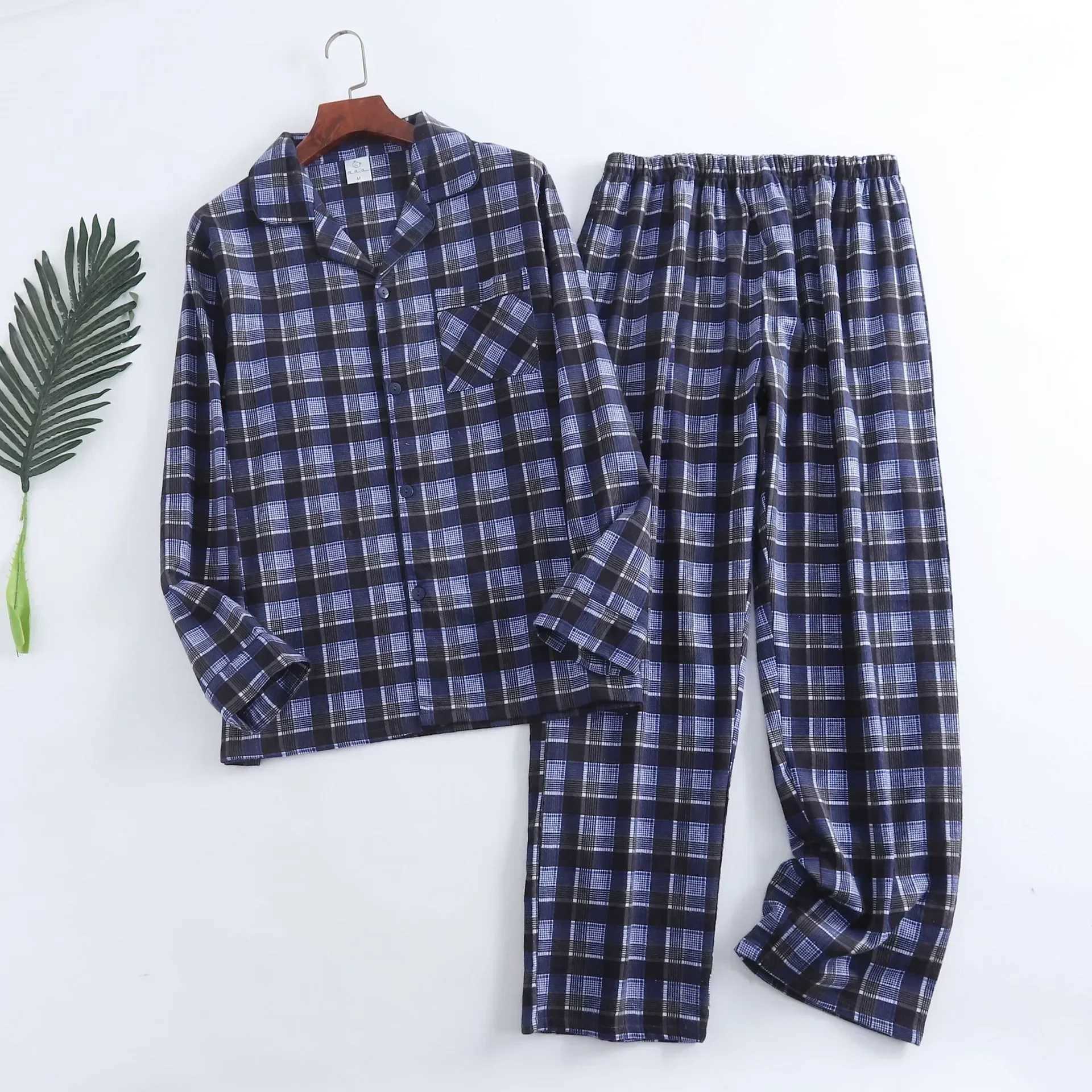 Winter Plaid Pajamas And Colors Homewear Sleepwear Warm Multi Trousers Long-sleeved Design For Autumn Flannel Cotton Men Sets Y240913