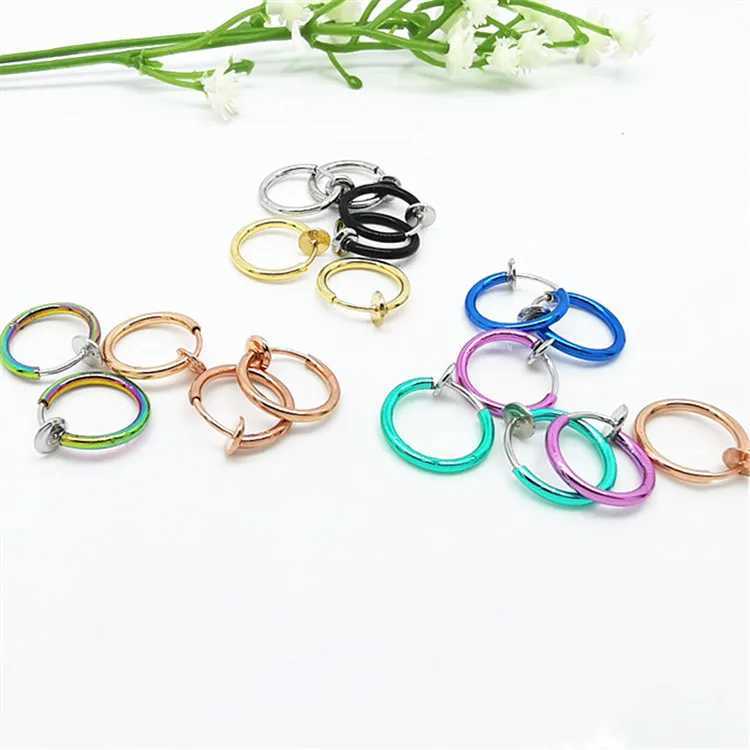 Fashion Personality Colors Clip on Nose Lip Ear Fake Stud Earrings Punk Goth Septum False Hoop Navel Body Ear clip JewelryX240913