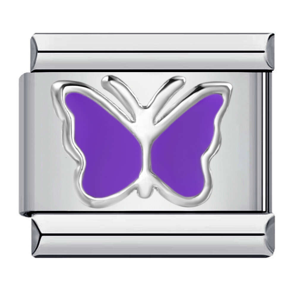 Titanium Steel Love Butterfly Stamping Pattern Color enamel DIY Module Bracelet Italian Charm Links Stainless Steel Fit 9Mm Bracelet Jewelry DIY Makin