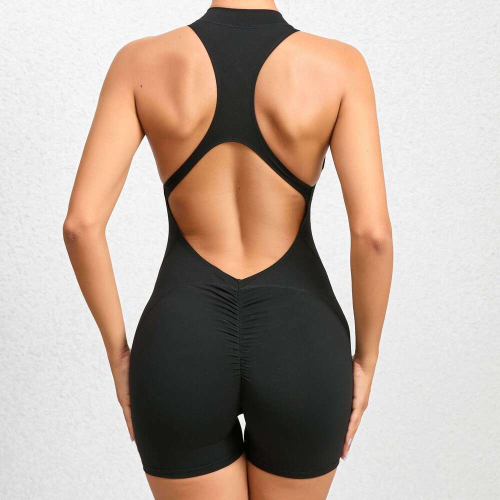 No Tight Fit with Zipper Sport Yoga Pants Peach Buttocks One Piece Quick Drying Pleated Fitness Jumpsuit Yoga Jackets for Women Full Zip Long