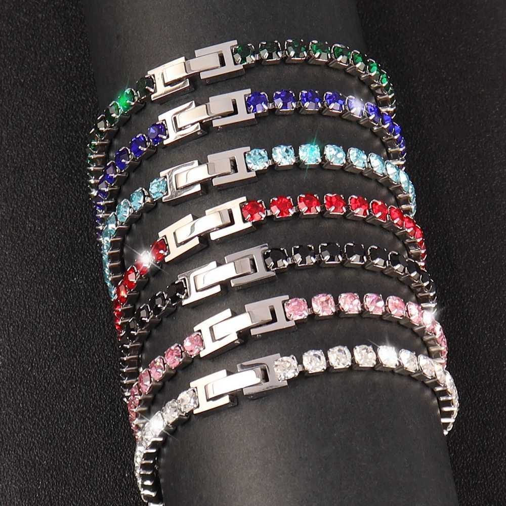 316L Stainless Steel 4mm Tennis Chain Bracelet For Women Mens Hip Hop Bracelets Luxury Color Crystal Zircon Bracelet JewelryX240913