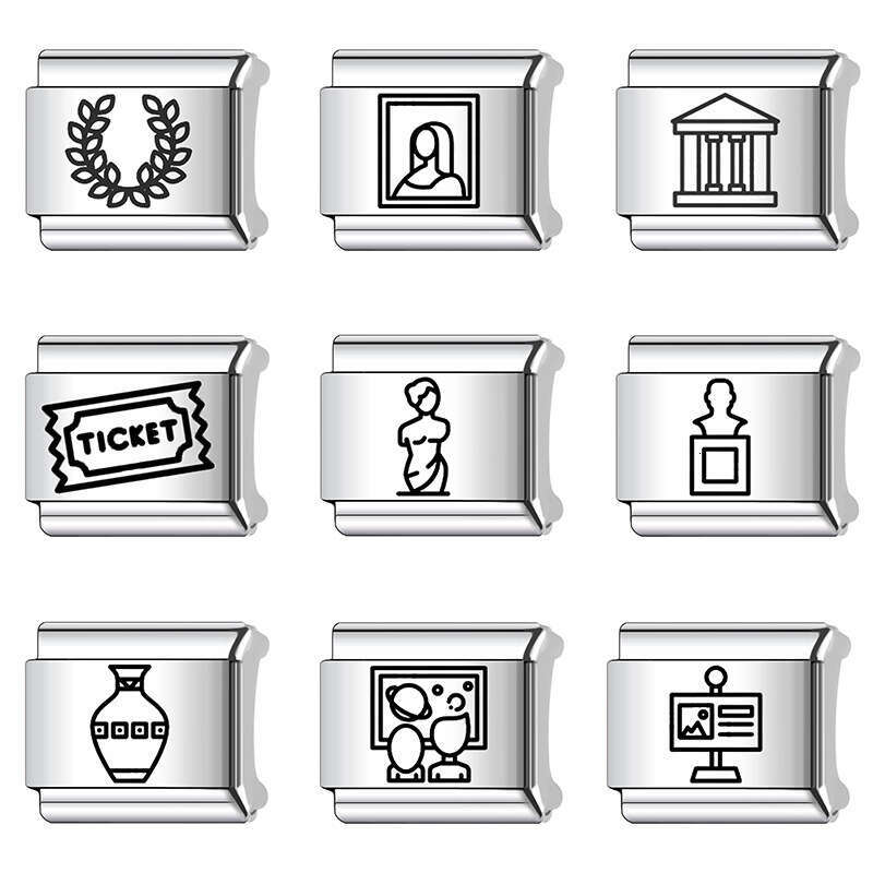 2024 New Women's Gift Classic pattern Italian Charms Links Beads Fit 9Mm Stainless Steel Bracelet DIY Making Jewelry