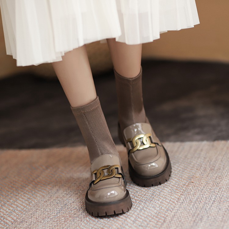 2024 Winter Fashion Genuine Leather Platform Heels Round Toe Solid Fall Shoes Women Stretch Boots e471