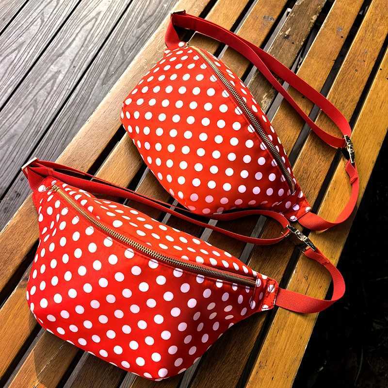 Red white polka dot printed waist bag nylon chest bag outdoor waterproof crossbody bag belt bag sports waist bag with zipper Z240912