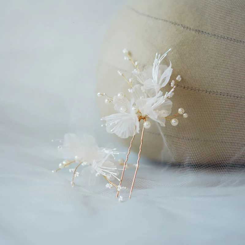 Fabric Floral Bridal Hair Pins Clips Gold Color Pearls Wedding Hair Pieces Women Accessories HandmadeX240913