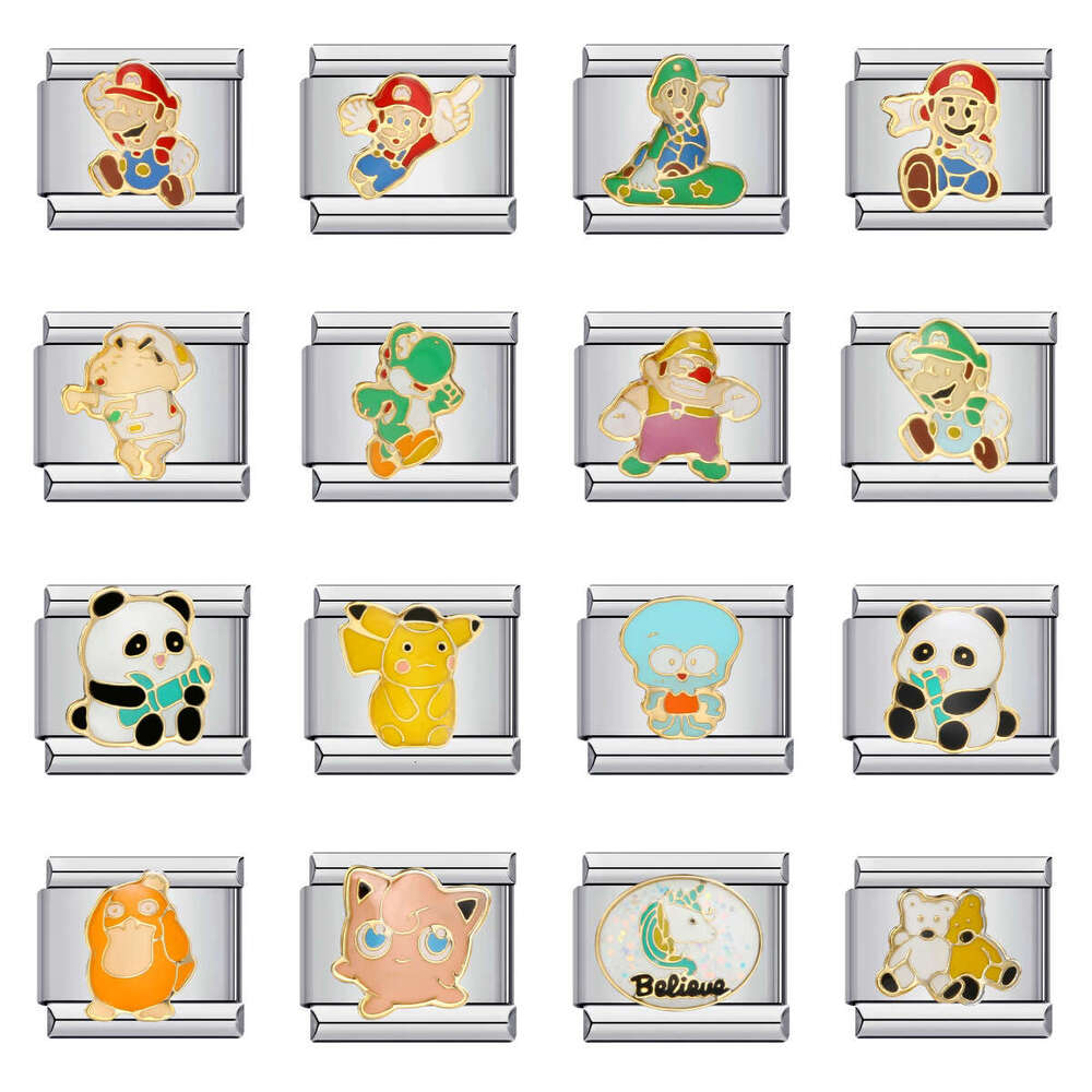 Classic Cartoon Character bead Titanium Gold Plated DIY Welding Pattern Bracelet Italian Charm Links Stainless Steel Fit 9mm Bracelet Jewelry DIY Maki