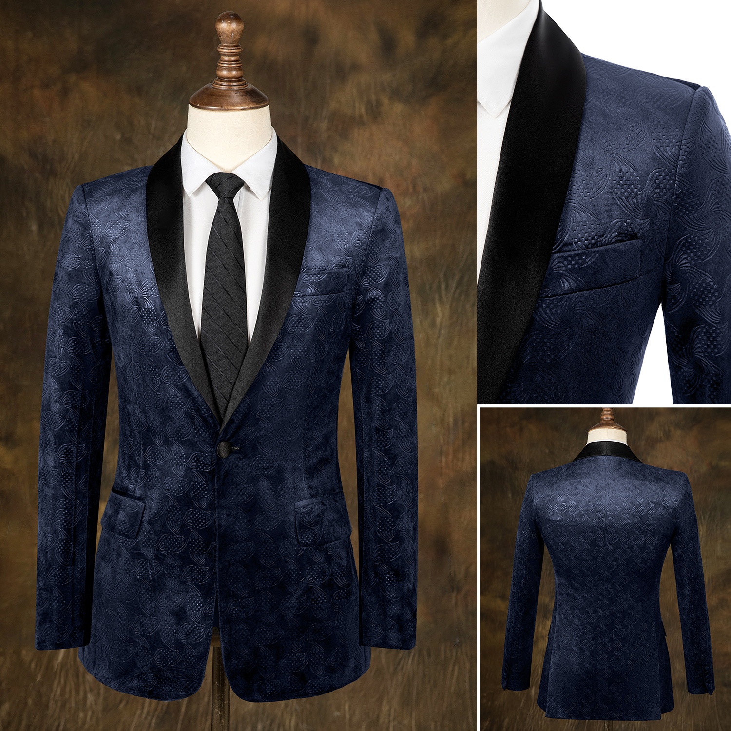 Tailored Men Wedding Tuxedos Unique Floral Pattern Groom Black Pants Suit Prom Evening Birthday Party Costume 2 Pieces