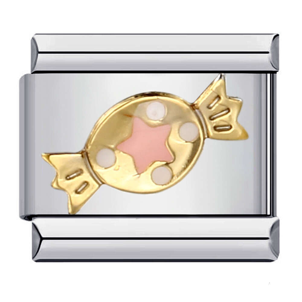 Party DIY Titanium Steel Gold Plated Drip Oil Welding Pattern Italian Module Bracelet Charm Links Stainless Fit 9Mm Jewelry Making Gifts