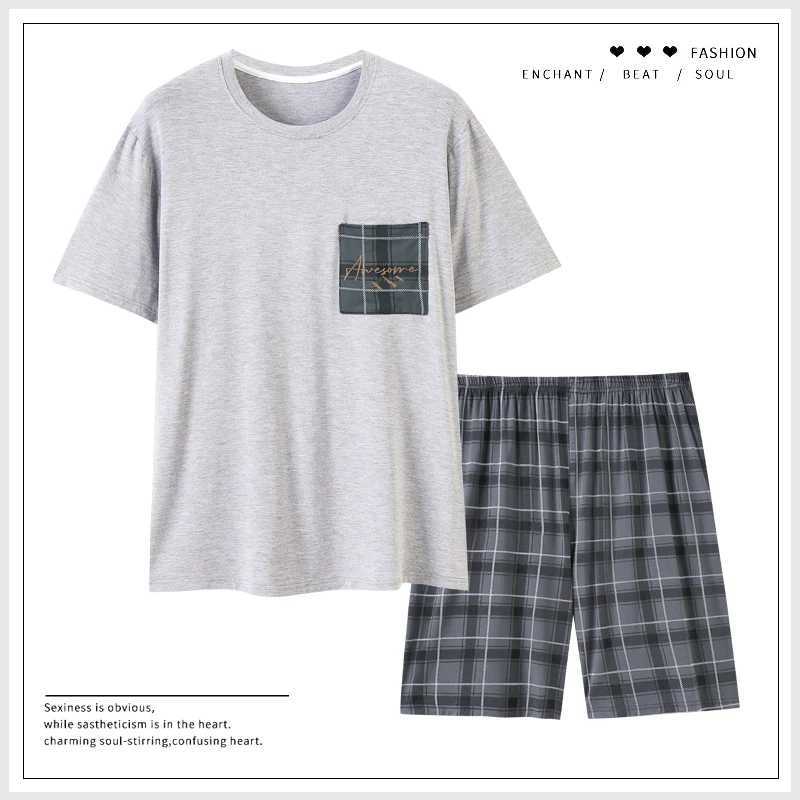 Summer Soft Modal Men Pajamas High Quality Plus Size L-3XL Plaid Print Sleep Tops Pajama Set Elastic Shorts Home Clothing Pjs Y240913