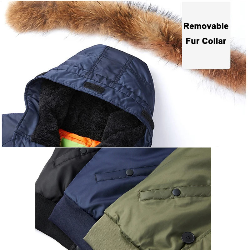 N2B Flight Jackets Men Tactical Winter Parkas Fur Hooded Cotton Padded Bomber Coat US Air Force Thick Thermal Outerwear 240912