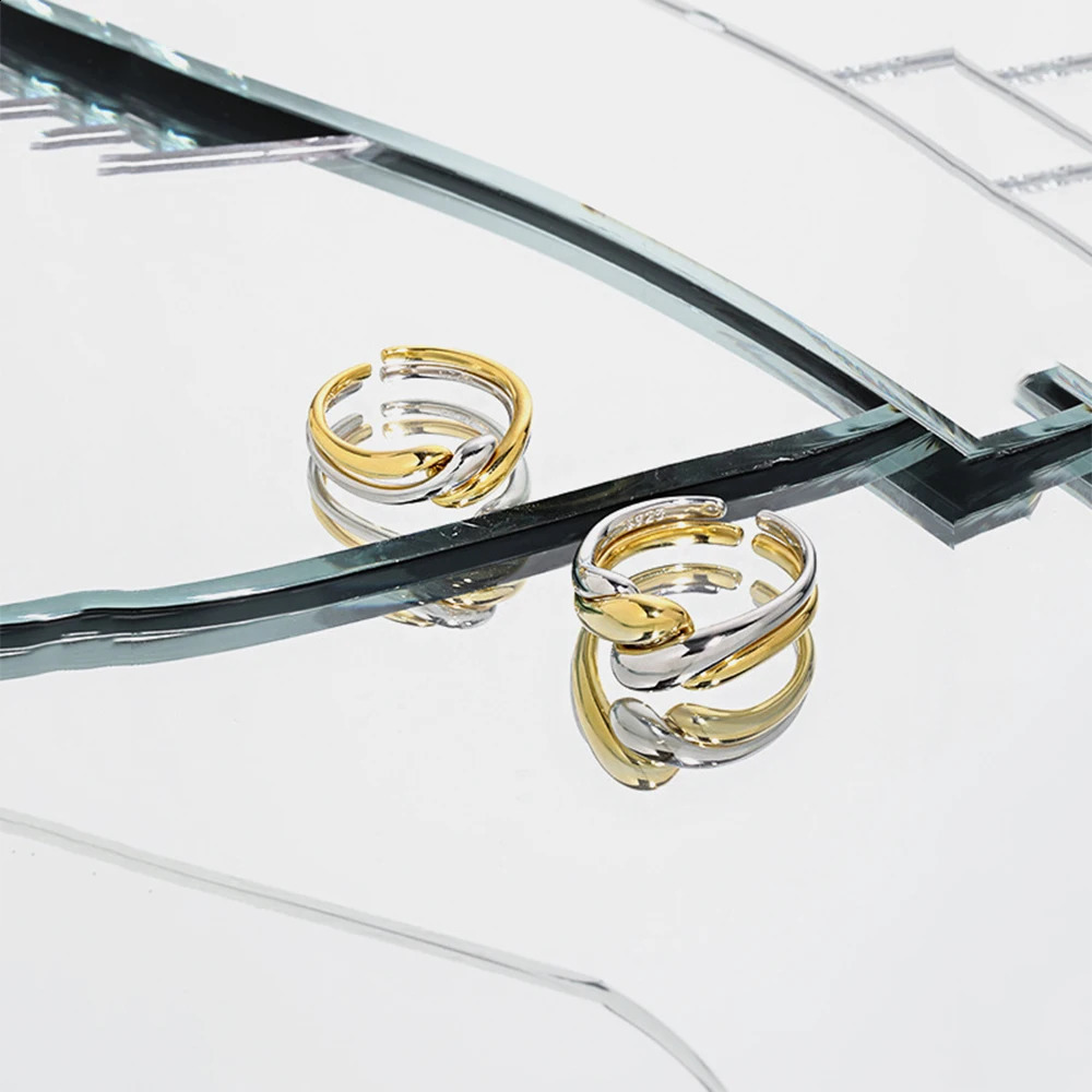 ANDYWEN 925 sterling silver gold elastic geometric irregular adjustable ring for ordinary women ious exquisite jewelry 240906