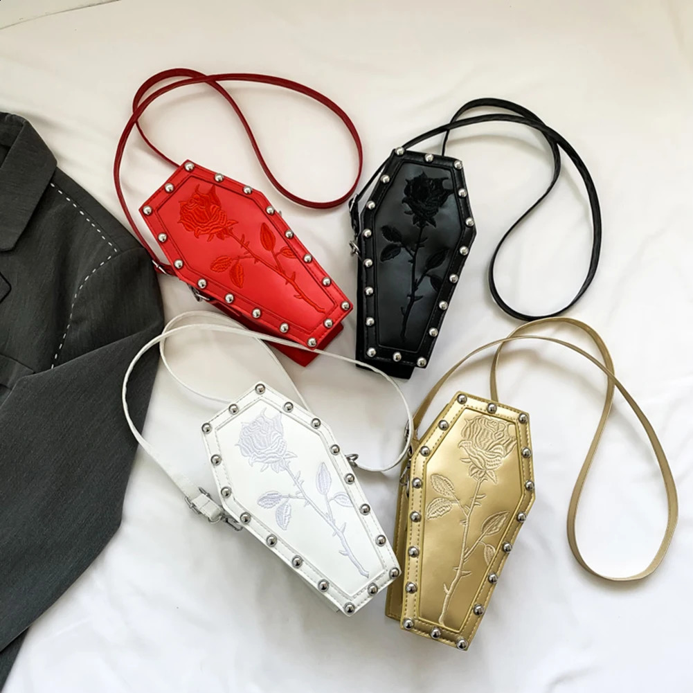 Womens Crossbody Bag Creative PU Shoulder Bag Halloween Handbag Coffin Shape Underarm Phone Bag Makeup Bag 240912