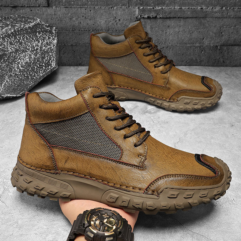 Winter plush Martin high top, lace up, warm cotton boots, men's casual oversized leather boots