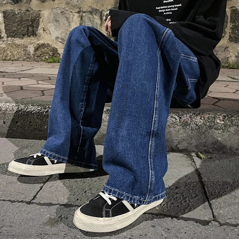 Mens Jeans Korean Version Student Casual Pants High Street Straight Loose Wide Leg Jeans Black Grey Blue Baggy Jeans 240911