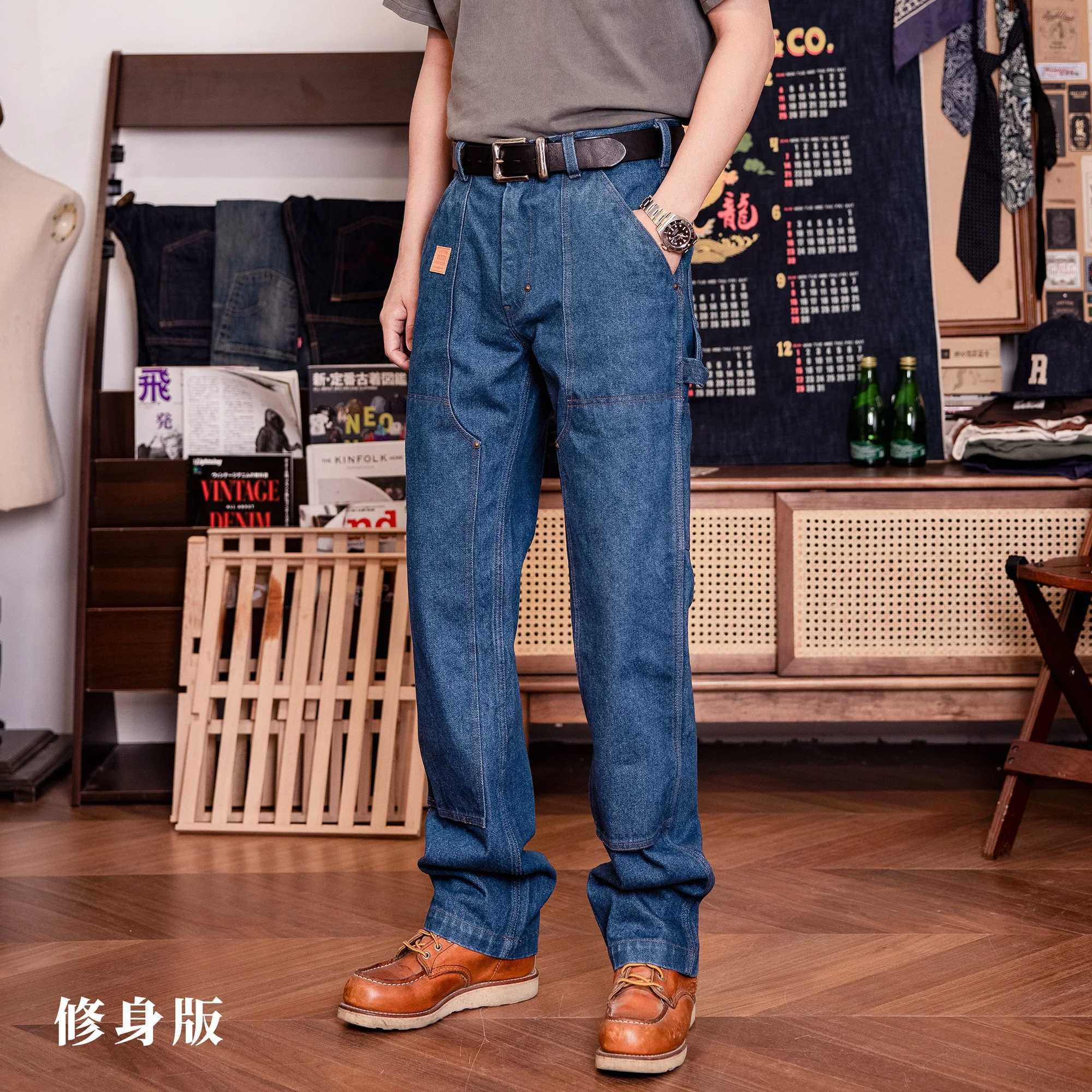 Super Heavy Weight 15oz Indigo Selvage Washed Pants SanfOrised Thick High Waist Raw Denim Jean M240912