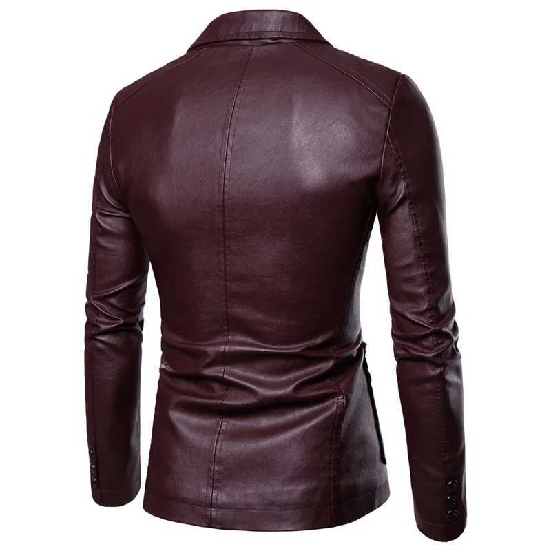 Men Faux Leather Turn Down Collar Coats Long Sleeve Single Breasted PU Leather Spliced Smart Casual Loose Fit Jacket SolidX240913