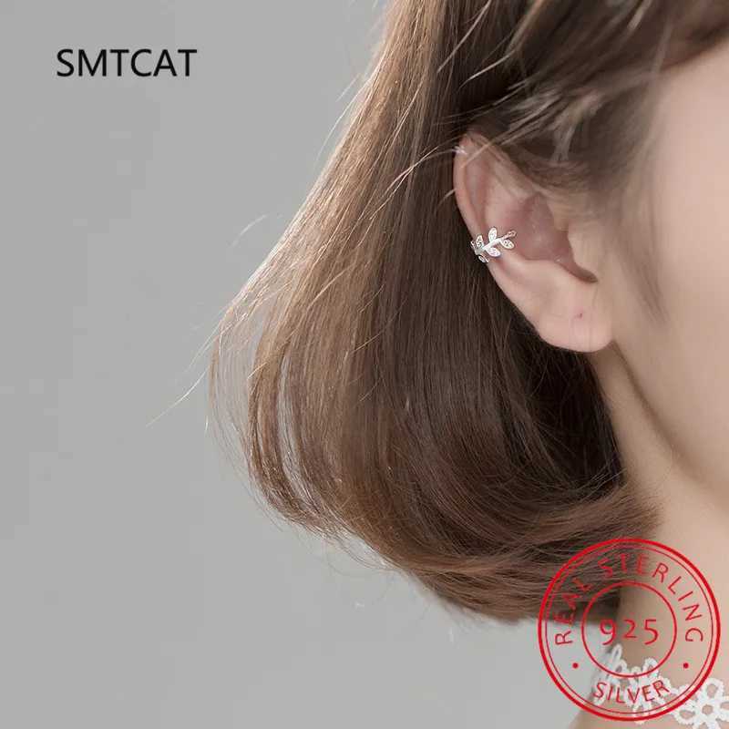 Real 925 Sterling Silver Sweet Leaves CZ Ear Cuff Clip on Earrings For Women Wedding Party Earings Jewelry DB1223X240913