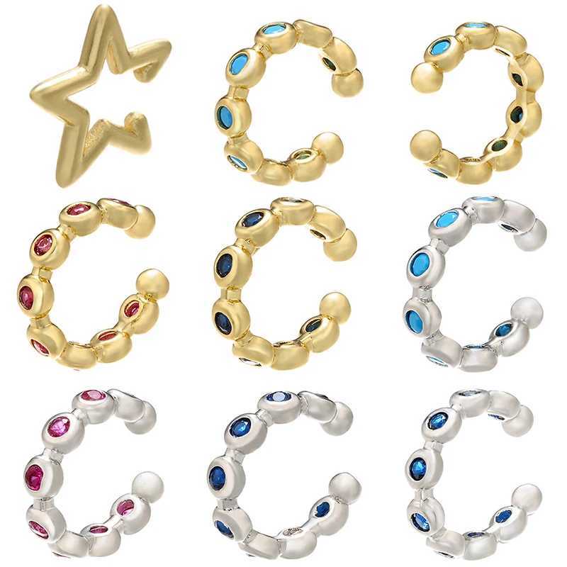 Single One Ear Clip on Earrings Cuff Star Heart Rivet Rainbow CZ Gold Silver Color Earring Jewelry Aretes Non Pierced EaringX240913