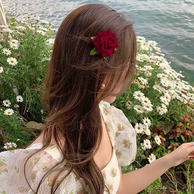 U Shaped Red Hairpins Hair Clips Wedding Hair Accessories For Women Rose Flower Headpieces Forks Bride Headdress Hair JewelryX240913