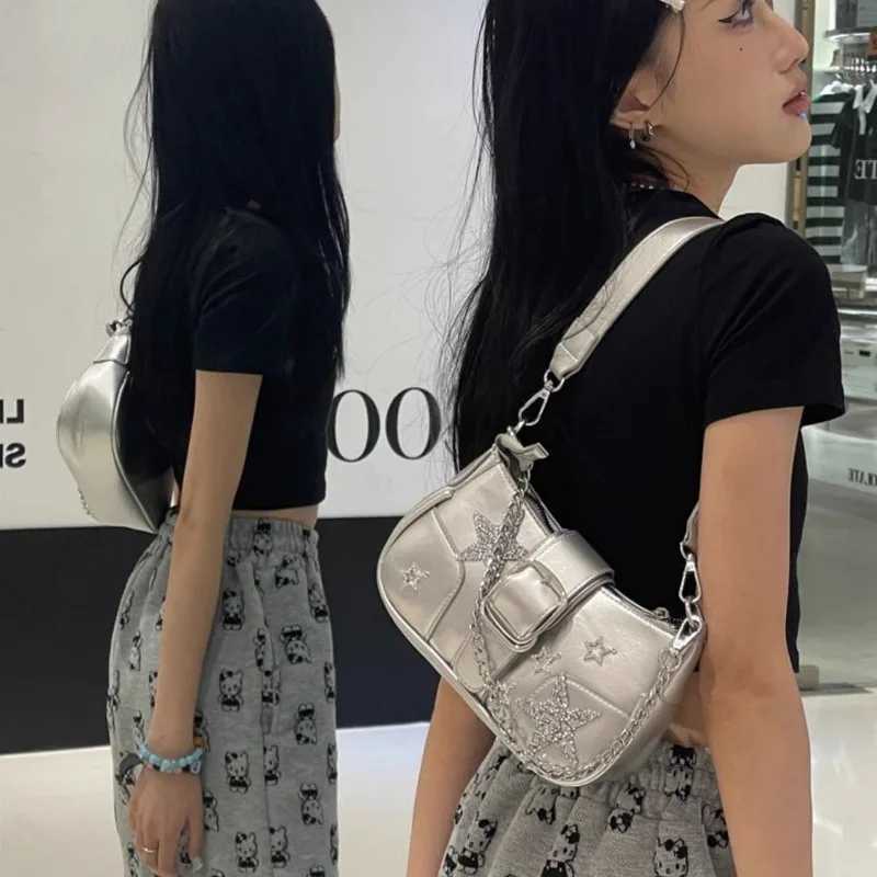 Y2k Designer Womens Shoulder Bag Silver Chains Fashion Summer Pu Leather Handbag Original Luxury Daily Female Armpit 240913