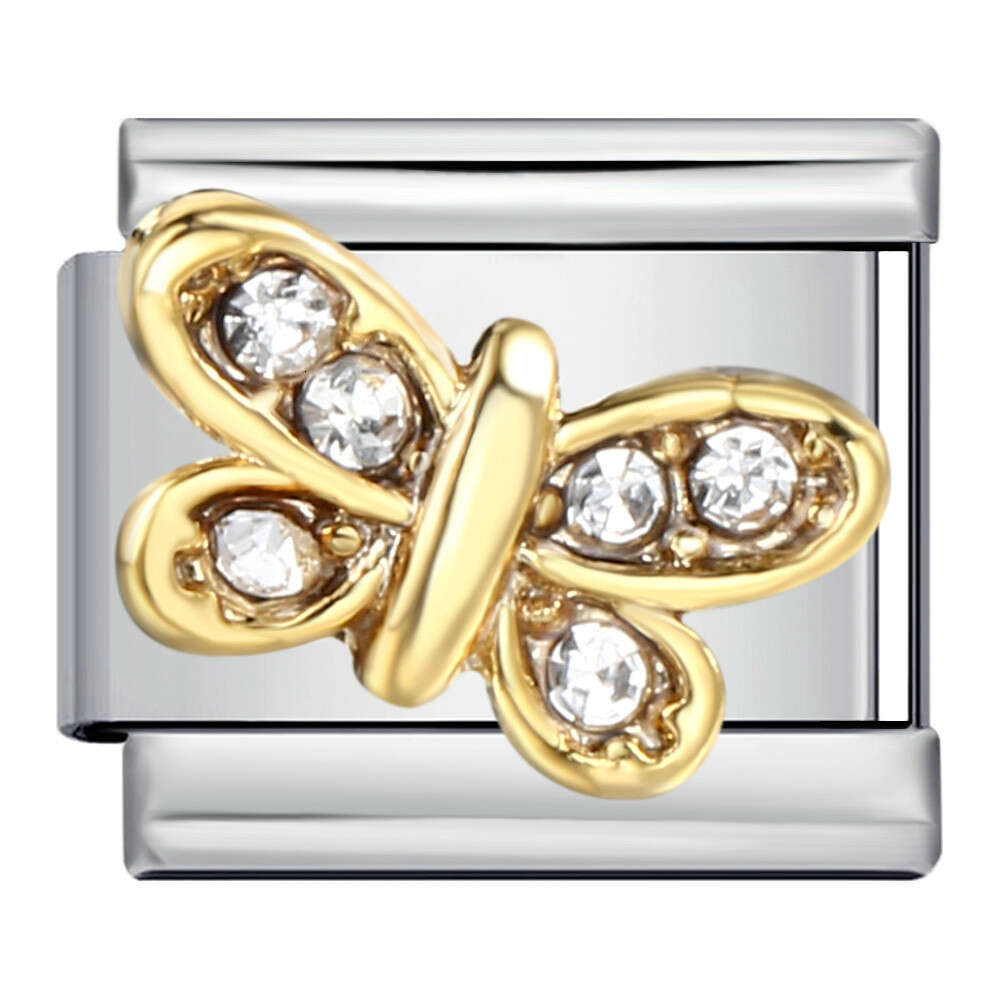 New Dia Inlaid Titanium Steel Welding Enamel DIY Module Italian Charm Bracelet Italian Charm Links Stainless Steel Fit 9mm Bracelet Jewelry DIY Making