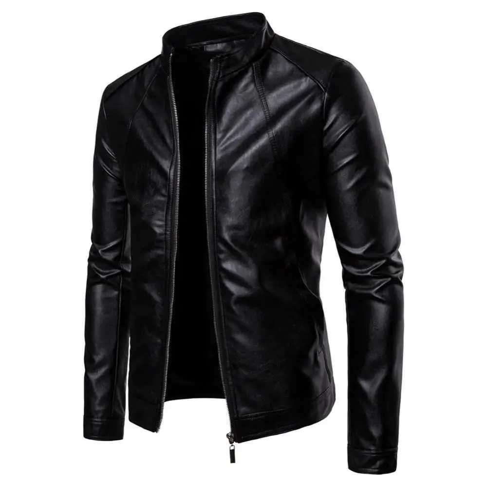 Windproof Solid Color Jacket Winter Jacket Mens Slim Fashion Motorcycle Winter Jackets chaqueta hombre Black Leather kurtka skoX240913