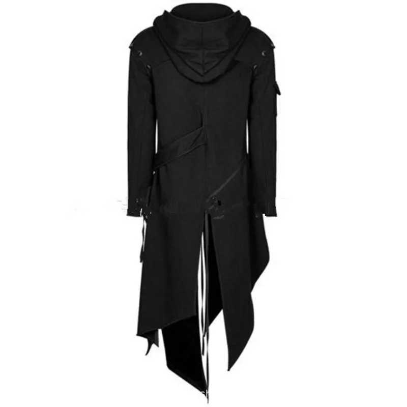 Gothic Noble Swallowtail Coats Steampunk Autumn Winter Hooded Coats Handsome Overcoats Devil Fashion Punk Jackets For Men Y240913