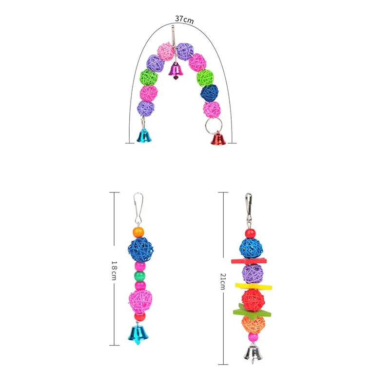 Parrot Chew Strands Wooden Bird Parakeet Bite Molar Toys Rattan Ball With Bell For Pet Bird Cage Hangable Chewing Toy Bird Items