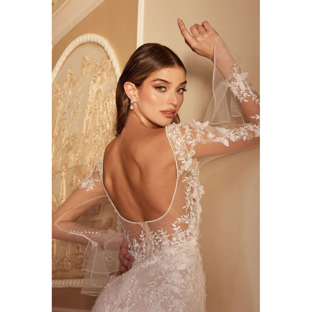 Newest Dresses Mermaid V-Neck Appliques Lace Long Sleeve Backless or-Length Princess Bride Wedding Dress Custom Made