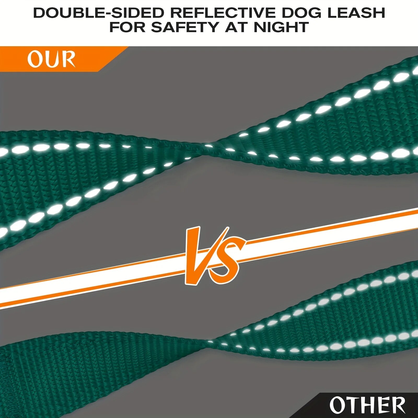 Double Handle Dog Leash, Double-Sided Reflective Night Safety, Heavy Duty For And Extra Large And Me
