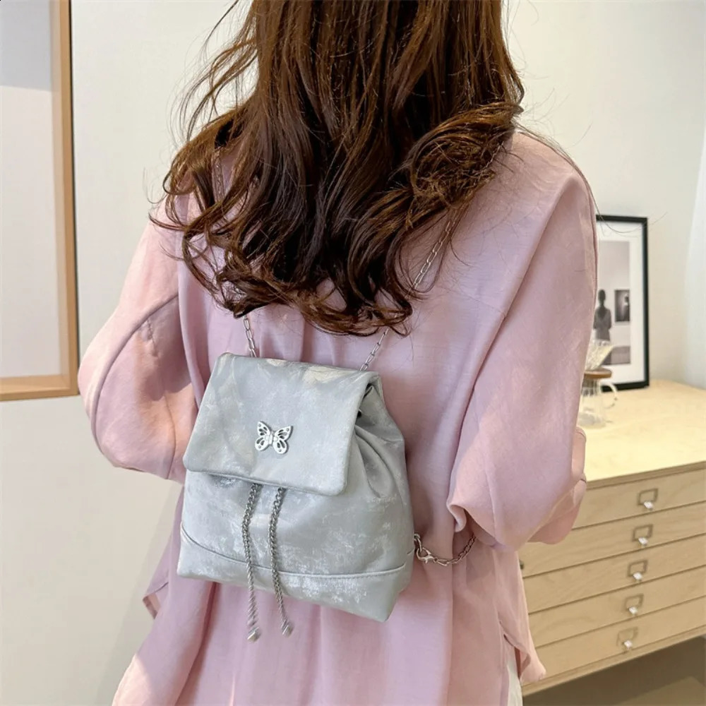 Fashion chain mini backpack butterfly element Korean womens backpack PU small bag for women 240912