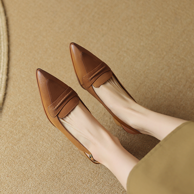 2024 Spring Pumps Genuine Leather Chunky Heel Summer Women Sgback Modern Sandals Retro Banquet Ladies Shoe 7fe3