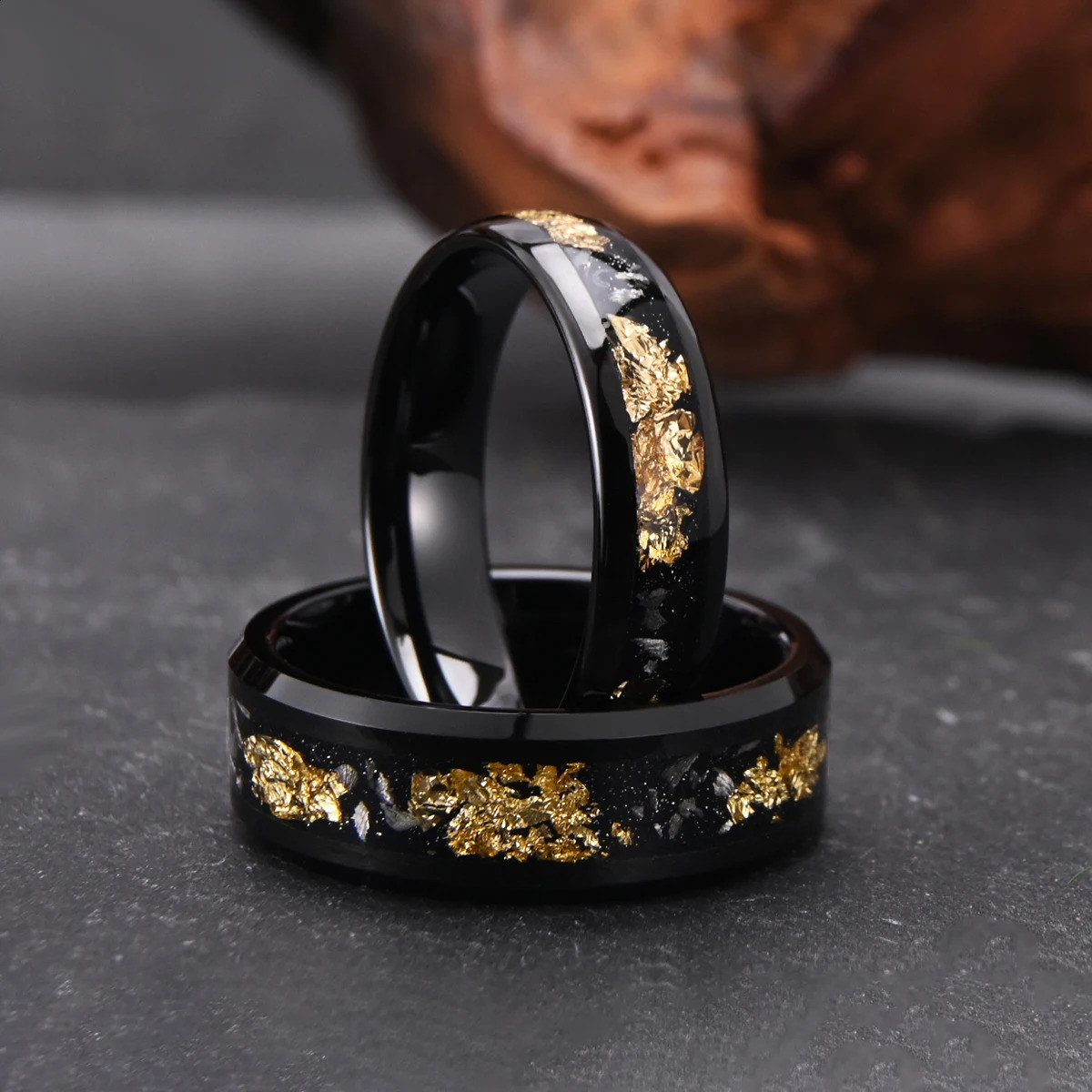 Black tungsten carbide ring 8mm/6mm mens wedding belt inlaid with gold foil polished comfortable to wear 240905