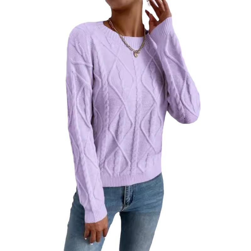 dongdumaoyi Popular autumn and winter round neck long sleeve sweater Fried Dough Twists thread solid color loose versatile knitwear F0914#40