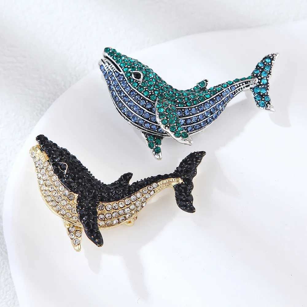 Fashion Vintage Style Dolphin Jewelry Brooch Woman Black Dolphin Whale Pendant Brooch Pin Crystal Rhinestone Party Wedding GiftX240914