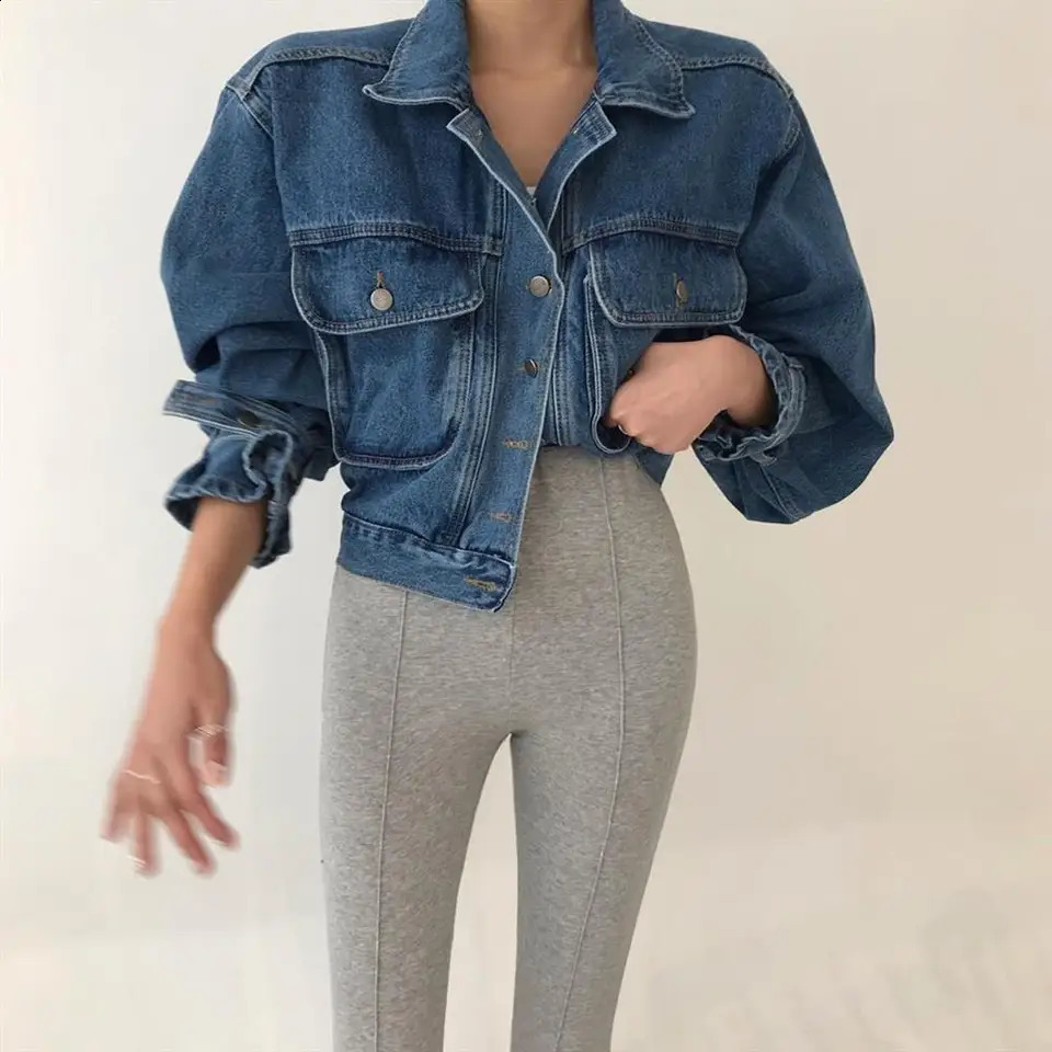 Coats jacket womens top sexy Puff long sleeved Y2k clothing cutting jacket womens denim shirt 240906