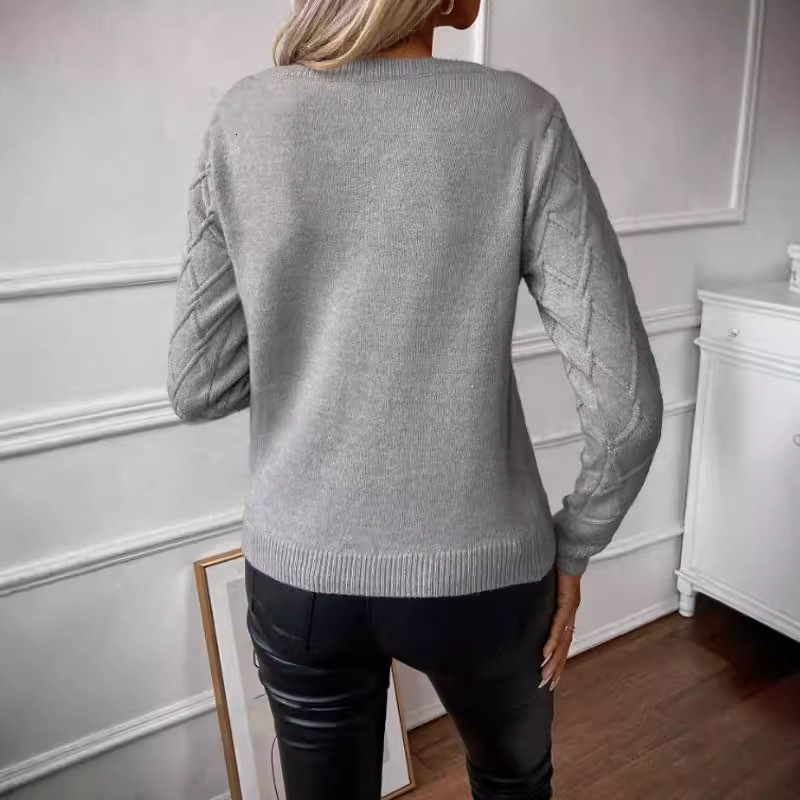 dongdumaoyi New women's sweater fashion pullover round neck long sleeved diamond grid solid color top knitted sweater F0914#45