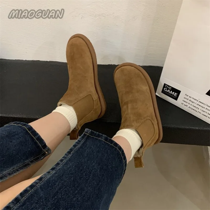 Winter Autumn and Women's Snow New Flat Bottom Warm Cotton Ankle Boots Shoes Casual Plush Solid Short Botines for Women c6a7