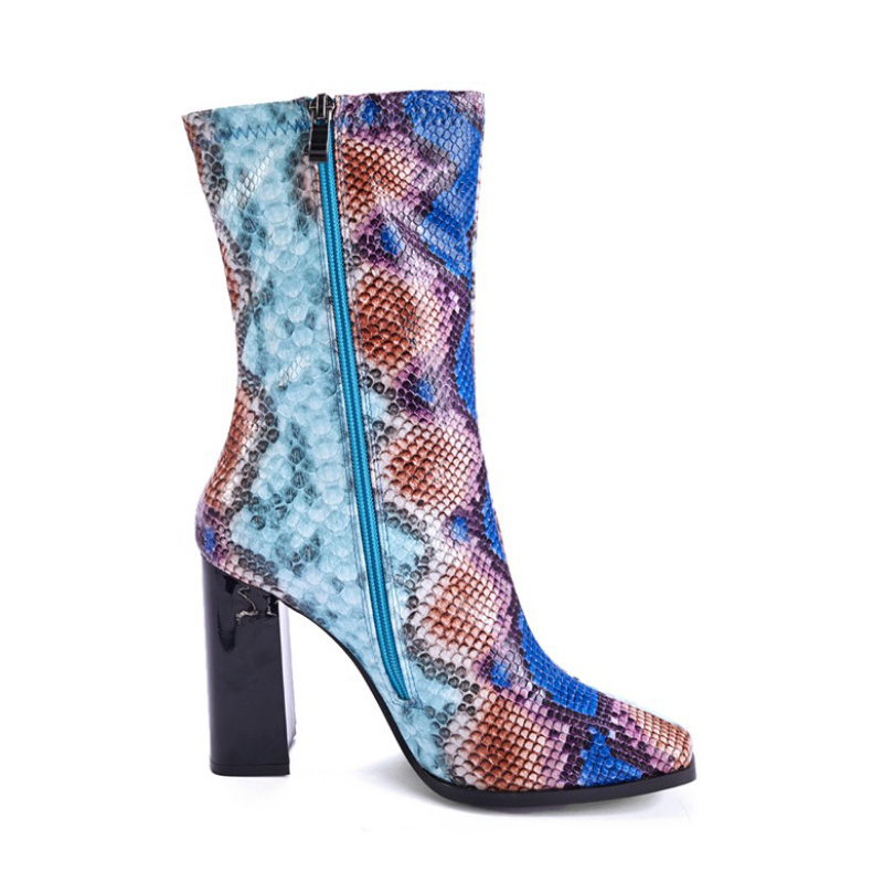 Autumn and winter square toe thick heel short boots women's shoes British high-heeled mid-tube boots women's boots