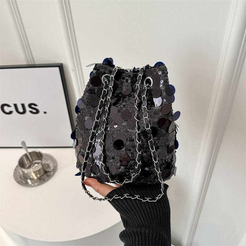 Texture sequin chain small for women 2024 summer new stylish French fashion bucket bag, single shoulder crossbody bag