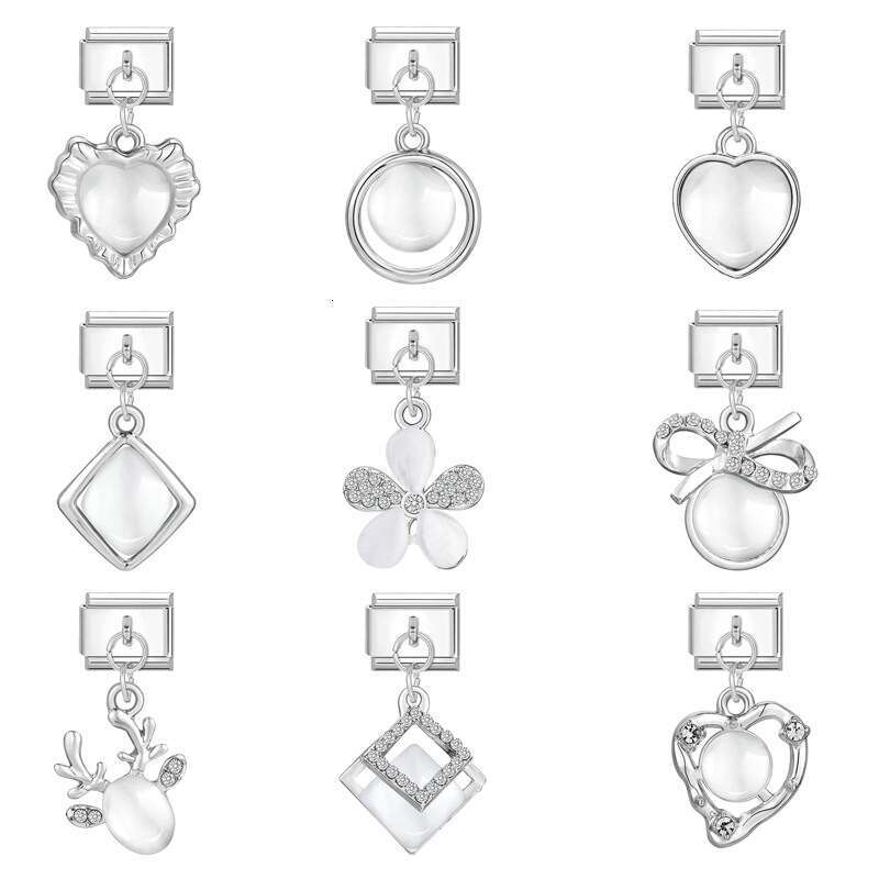 New Women's Gift heart bow with shine stone Pendant Italian Charms Links Bangle Beads Fit 9mm Stainless Steel Bracelet Making DIY For Women Fashi