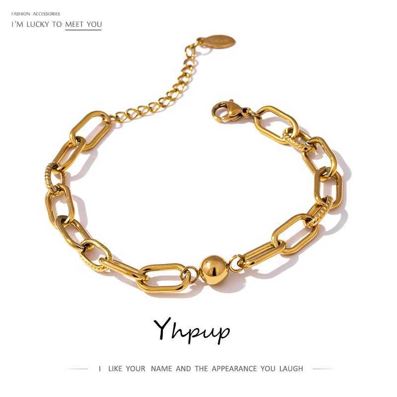 Charm Bracelets Yhpup New Stainless Steel Gold Bracelet Jewelry Charm Metal Texture 14K Galvanized Geometric Watch Suitable for Bijoux Accessories J24