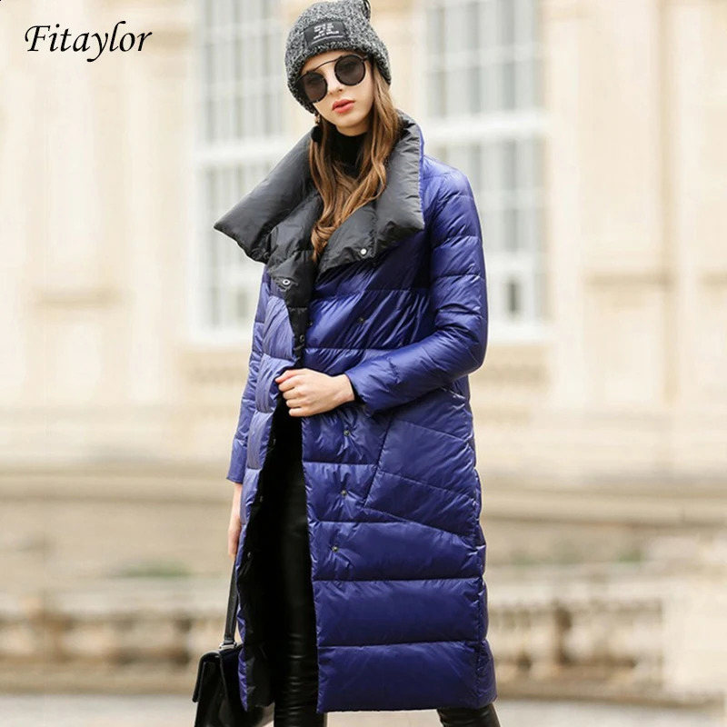 Fitaylor Womens Down Jacket Long Coat Winter Warm Double sided Ultra Light White Down Jacket 240913