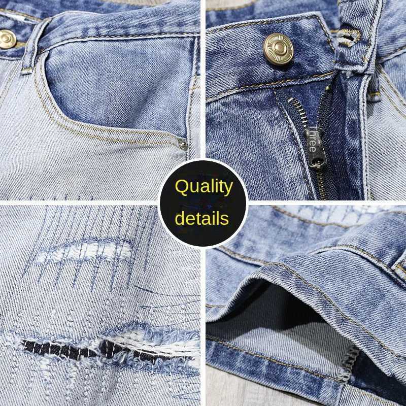 Luxury Mens Slim Fit Distressed Patches Classic Cowboy Pants with Multiple Pockets and Stretch Patchwork Washed Jeans ShortsX240914