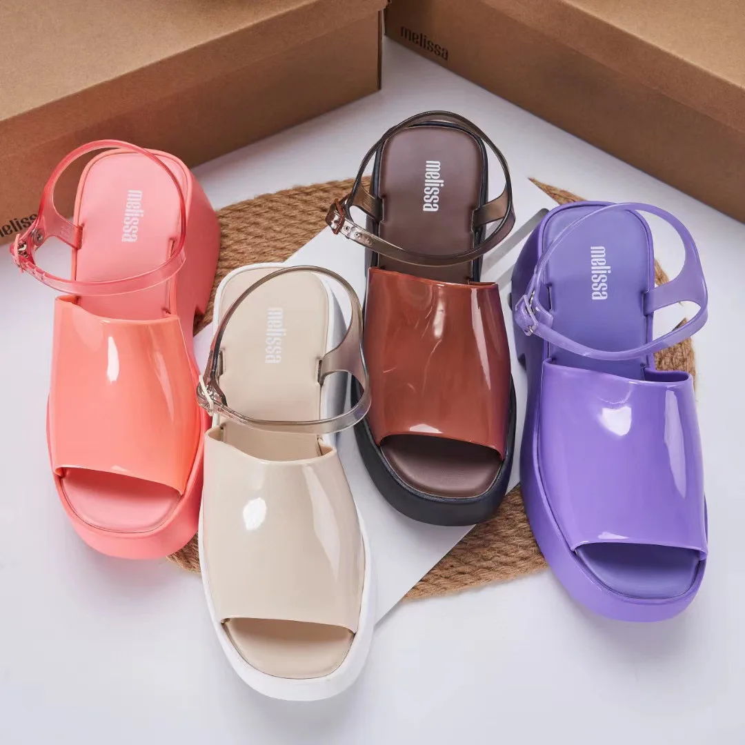 2023 Melissa High Heel Thick Bottom Women's Beach Shoes Eva Outsole Wear-resistant Wedge Platform Sandals Strap