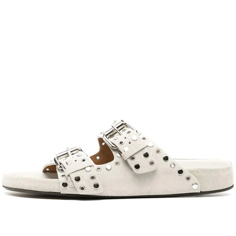 Beach Rivet Slippers: Unisex Cowhide Roman Non-Slip Flat Sandals, Summer Casual Outdoor