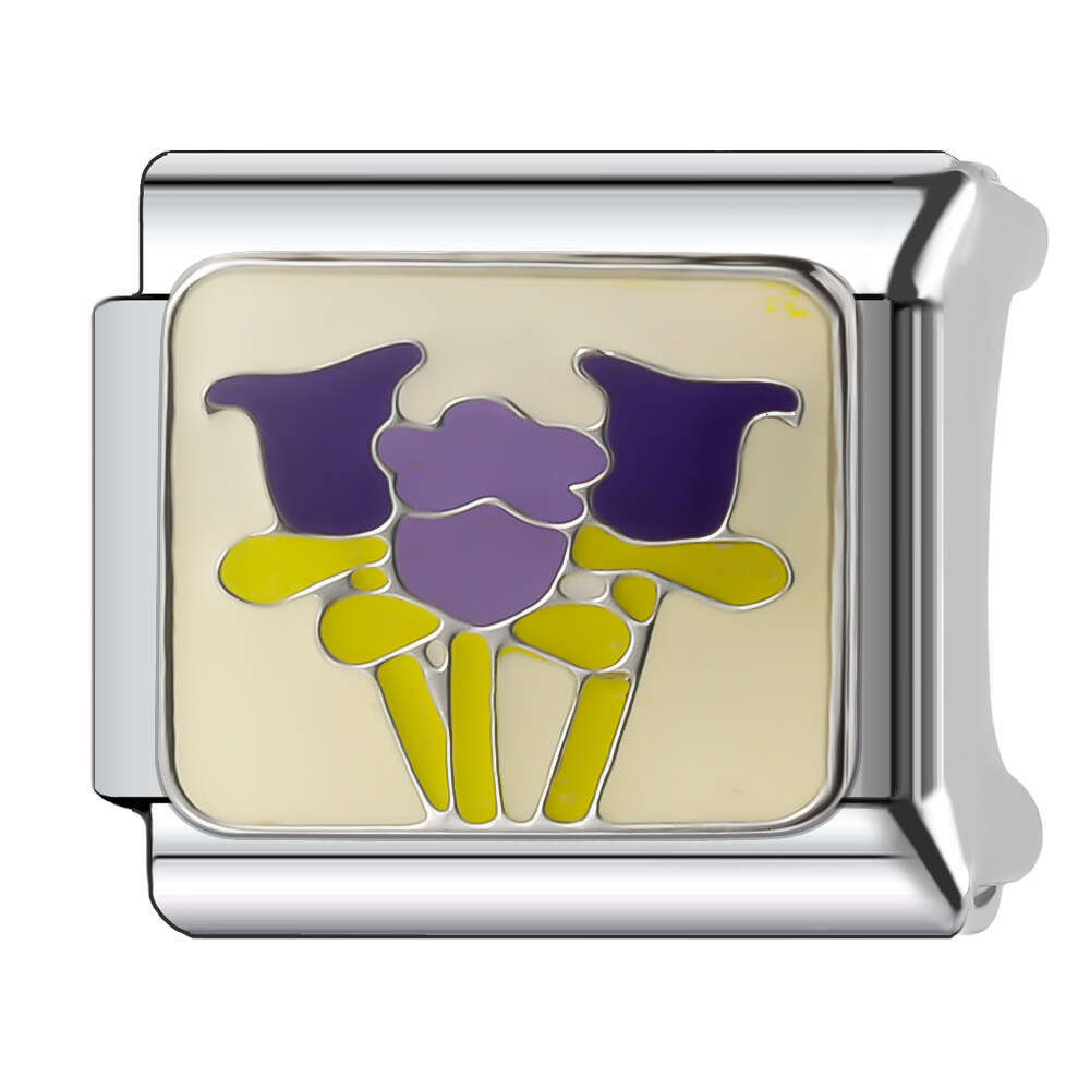 New Women's Gift Purple butterfly flowers Bead Italian Charms Links Bangle Beads Fit 9mm Stainless Steel Bracelet Making DIY For Women Fashion Je